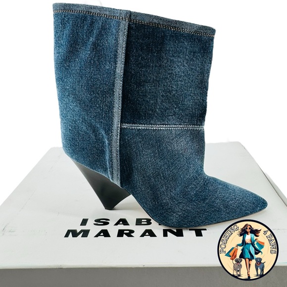 Isabel Marant Miyako Patchwork Denim Y2K Ankle Boot in Dark Blue Womens Size 11 - Picture 10 of 15
